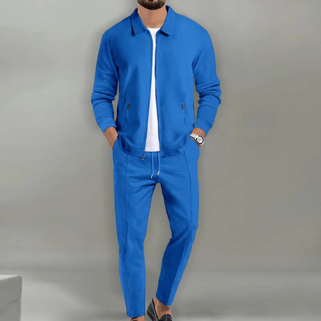 Zip-Up Jacket and Tapered Pants Set for Men - Blue