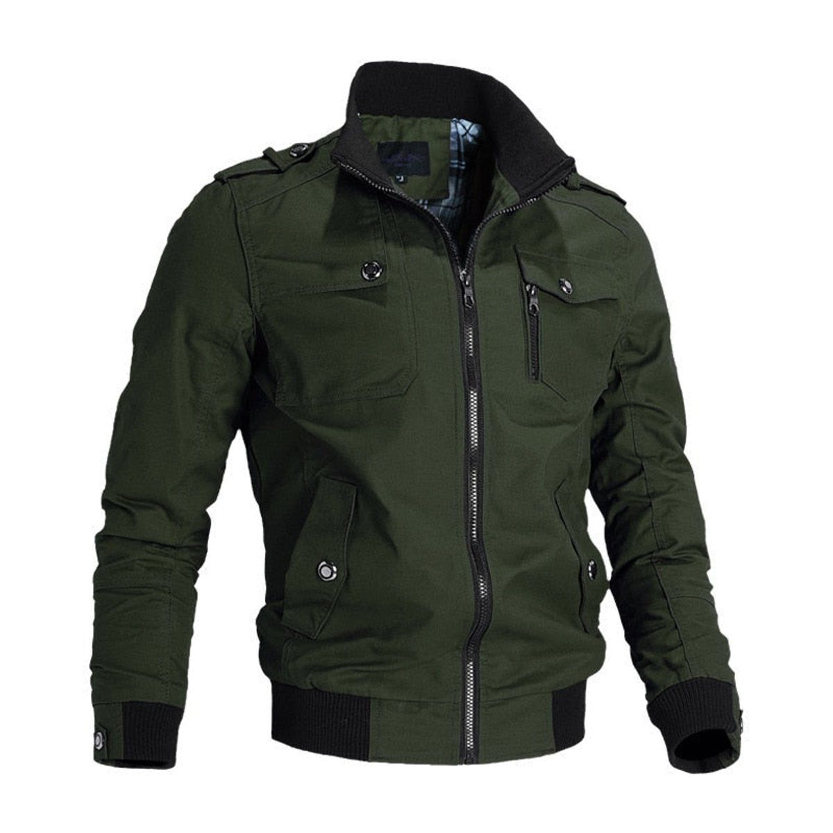 Zip-Up Stand Collar Bomber Jacket for Men - Green