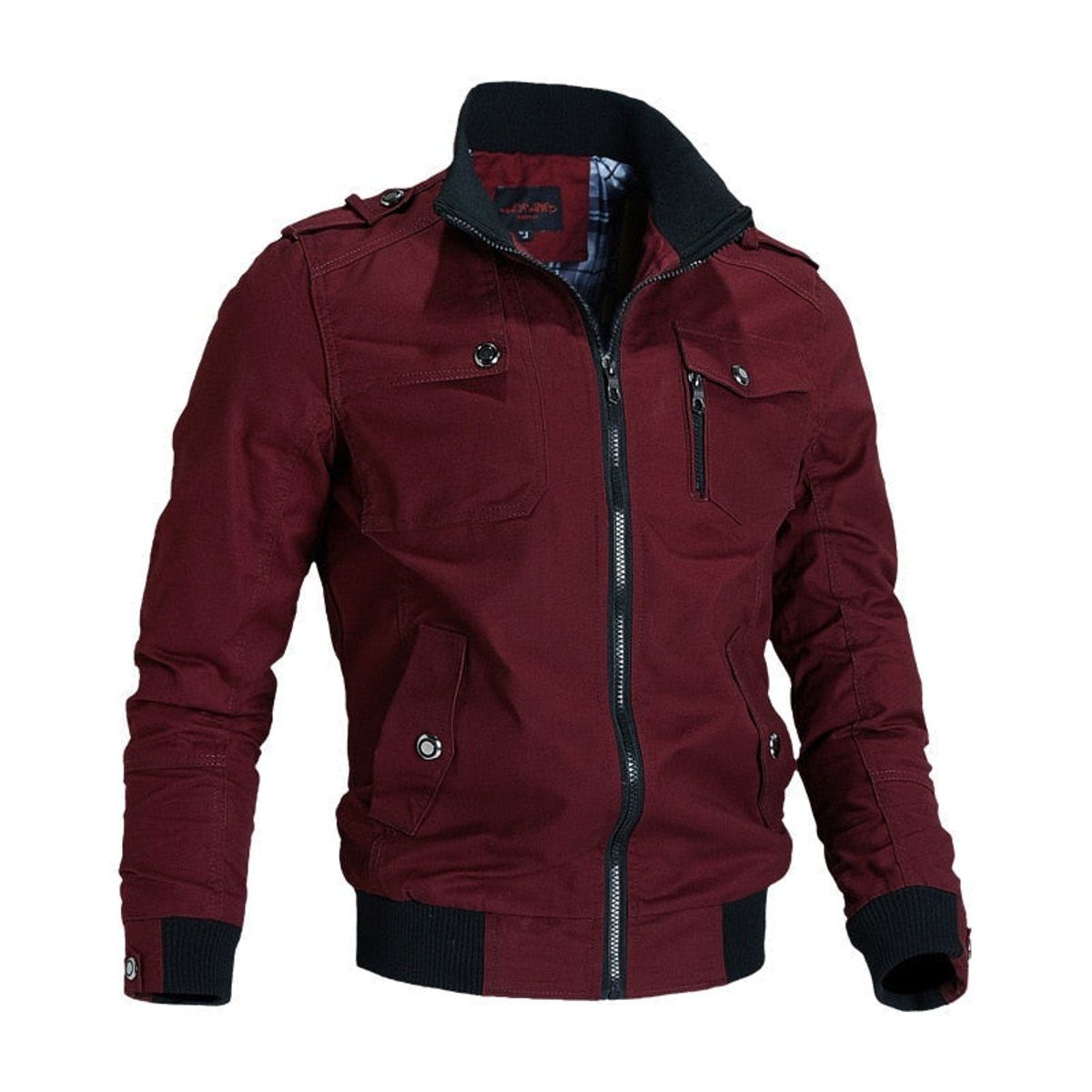 Zip-Up Stand Collar Bomber Jacket for Men - Red